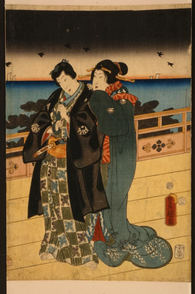 Traditional Japanese Attire Ukiyo-e Art Historical Scene Cultural Depiction Samurai And Woman