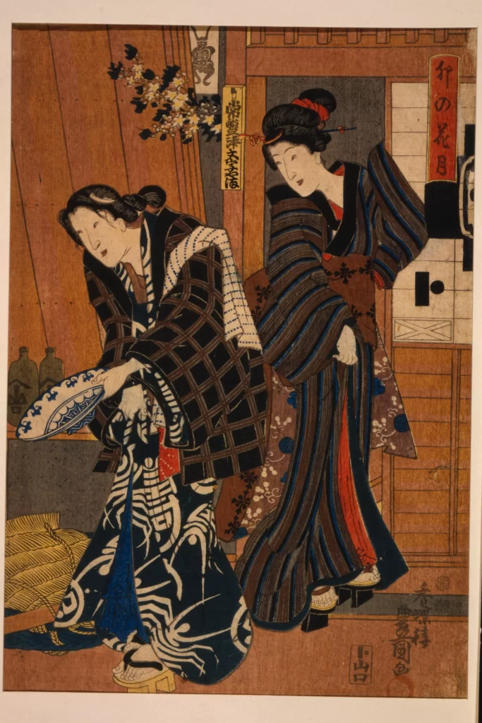 Traditional Japanese Attire Ukiyo-e Art Women Interior Setting Cultural Depiction