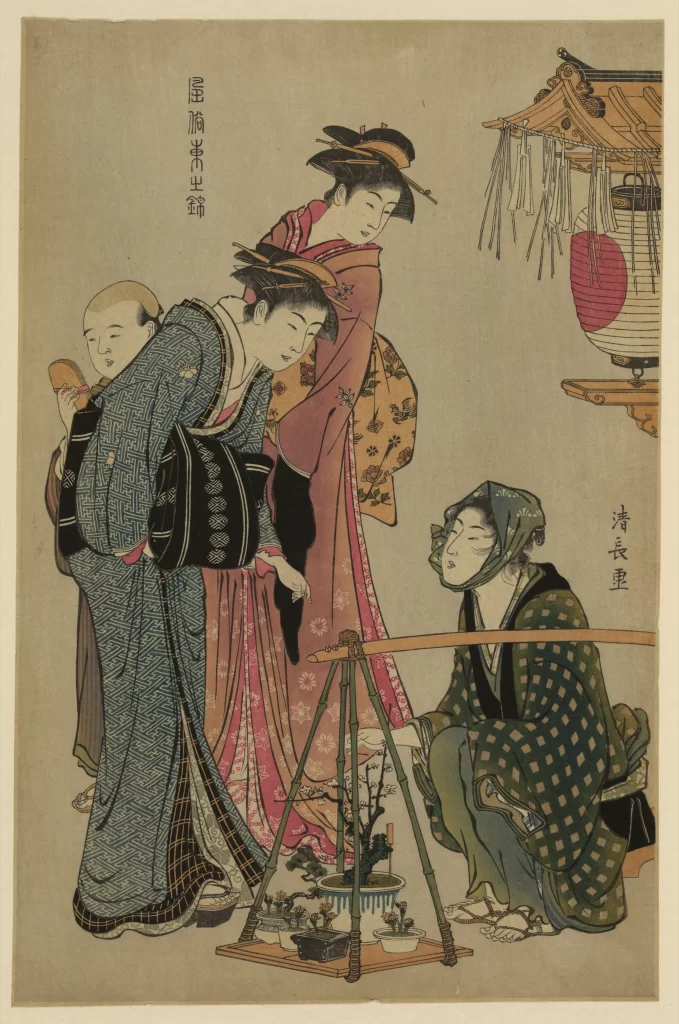 Traditional Japanese Attire Vibrant Colors Cultural Scene Artistic Style Historical Setting