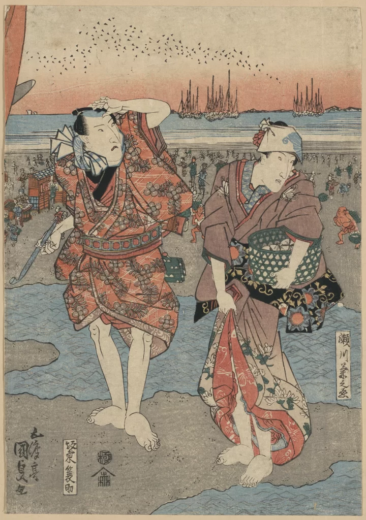 Traditional Japanese Attire Vibrant Colors Historical Scene Cultural Art Ukiyo-e Style