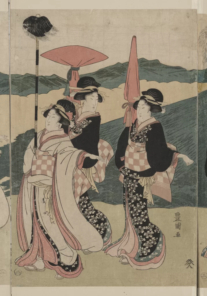 Traditional Japanese Attire Vibrant Colors Historical Style Cultural Depiction Artistic Representation