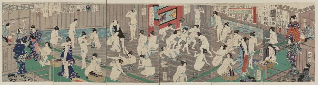 Traditional Japanese Bathhouse Ukiyo-E Colorful Cultural Historical