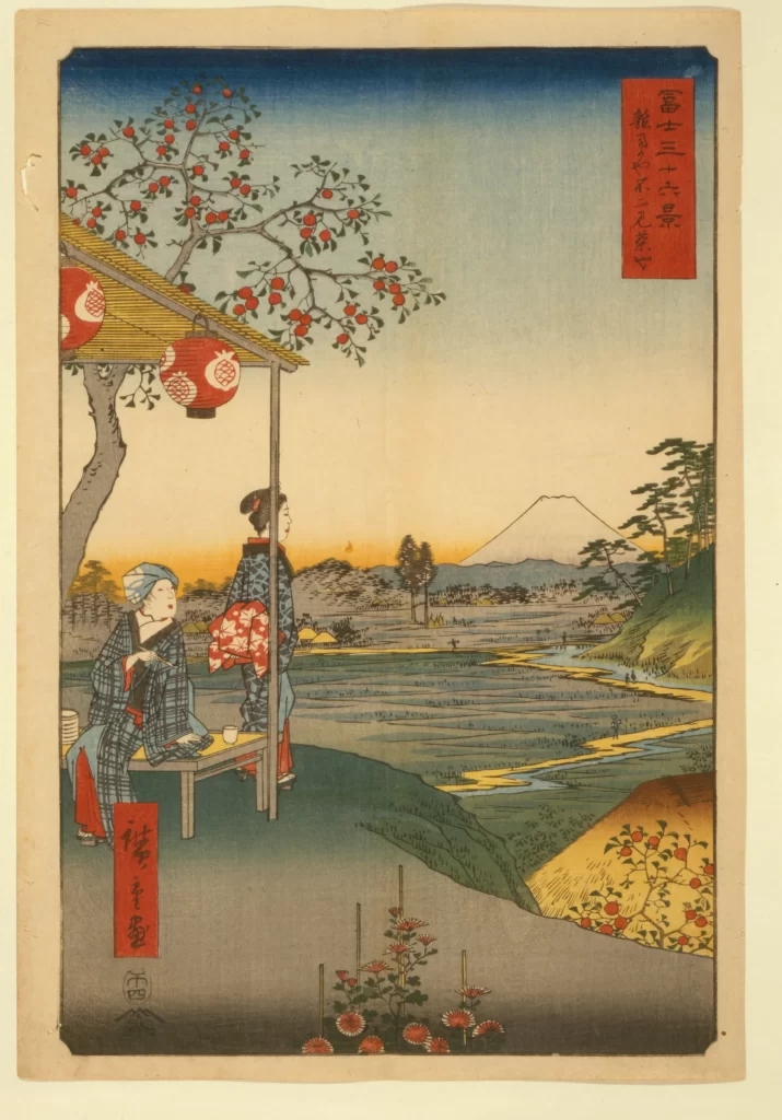 Traditional Japanese Landscape Mount Fuji Cherry Blossoms Tea Ceremony Edo Period