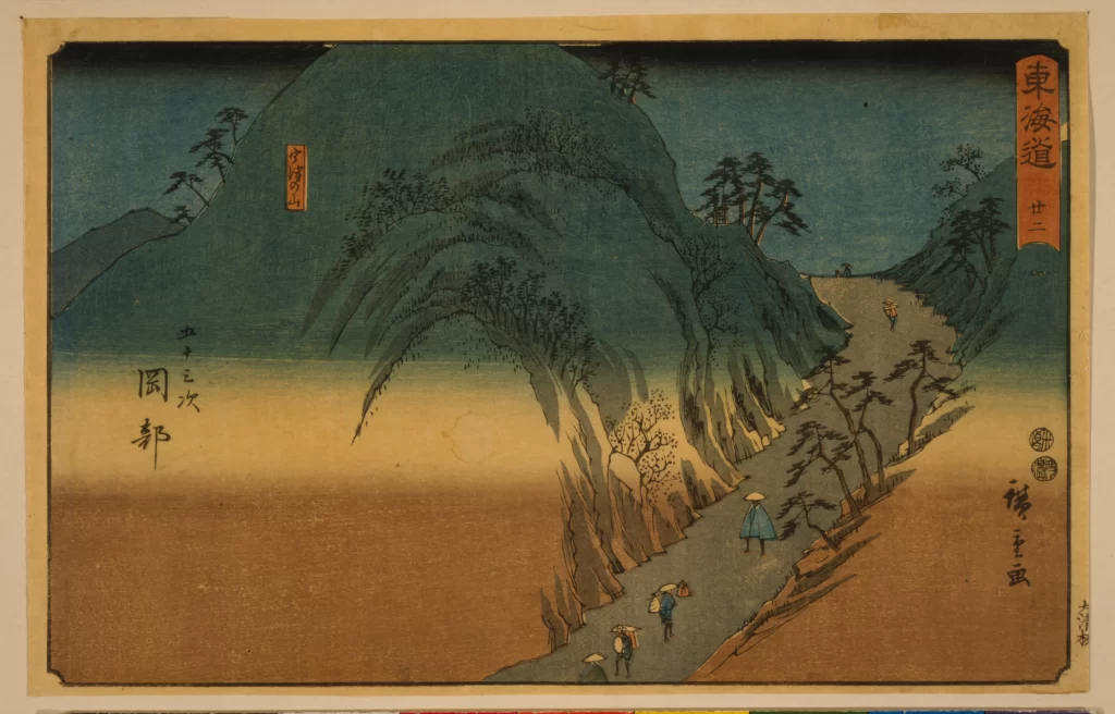 Traditional Japanese Landscape Mountain Path Travelers Trees Art