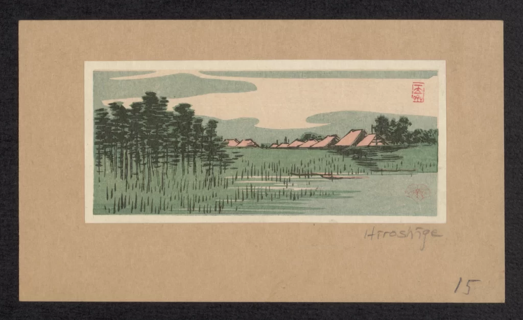 Traditional Japanese Landscape Serene Greenery Water Trees Minimalist