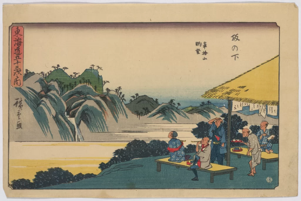 Traditional Japanese Landscape Serene Nature Mountainous Scenery Cultural Setting Historical Art Style