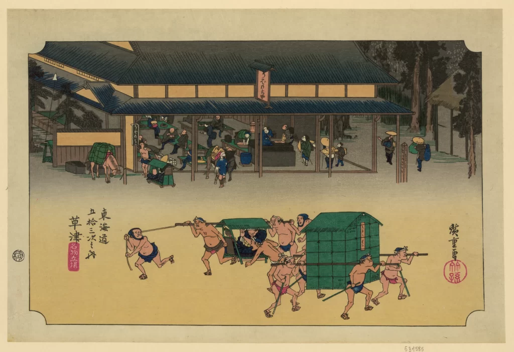Traditional Japanese Sumo Wrestlers Vibrant Colors Historical Scene Cultural Depiction