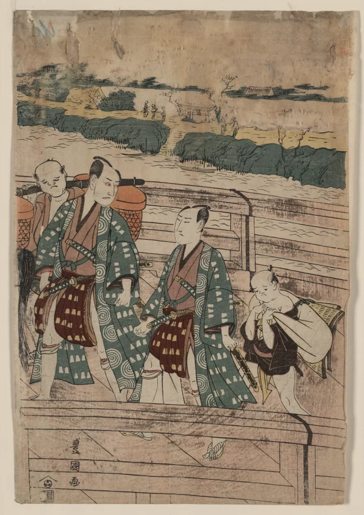 Traditional Japanese Sumo Wrestlers Vibrant Colors Historical Scene Woodblock Print