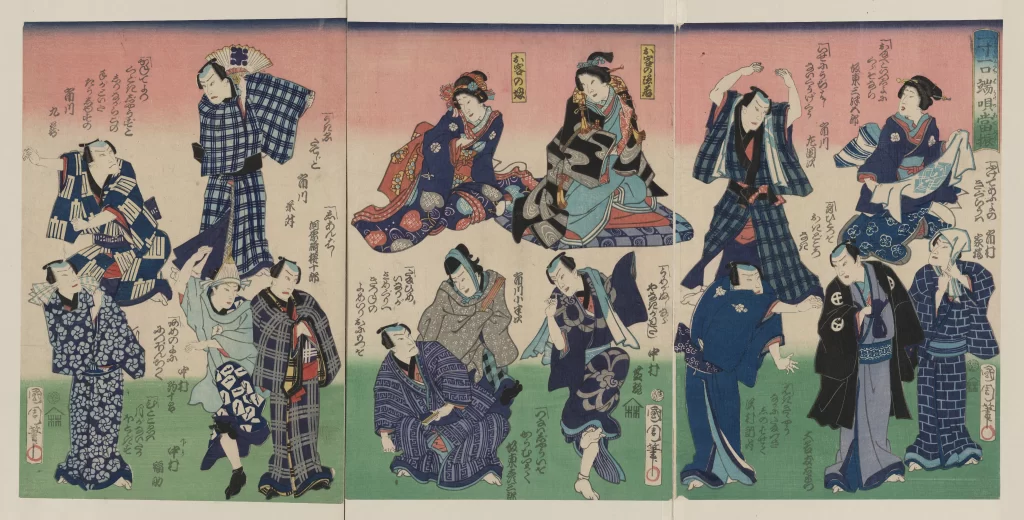 Traditional Japanese Ukiyo-E Colorful Figures Historical Cultural