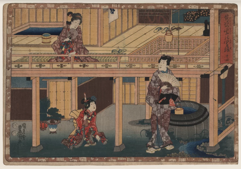 Traditional Japanese Ukiyo-E Colorful Historical Cultural Indoor Scene