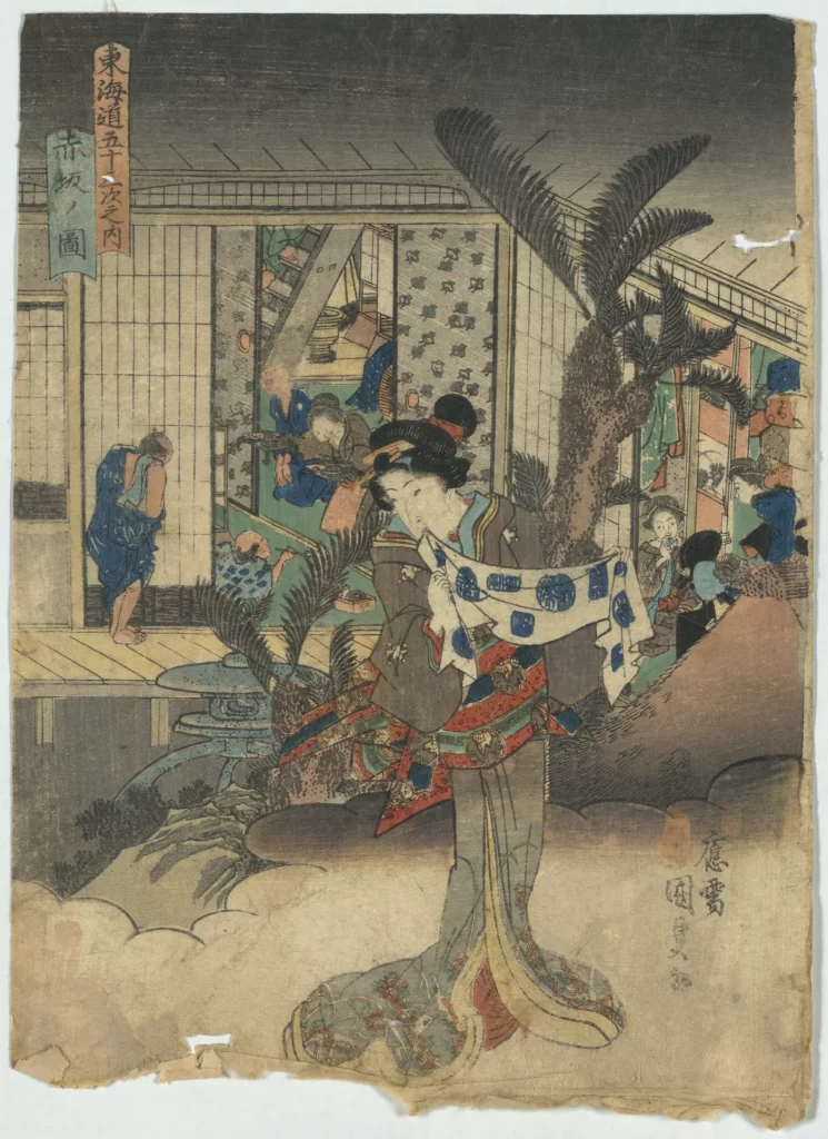 Traditional Japanese Woman Kimono Nature Ukiyo-E Cultural Scene