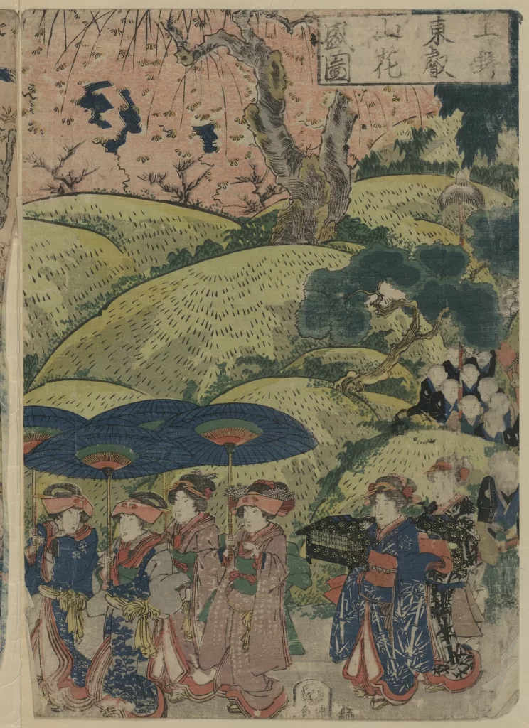 Traditional Japanese Women Kimonos Umbrellas Nature Ukiyo-e