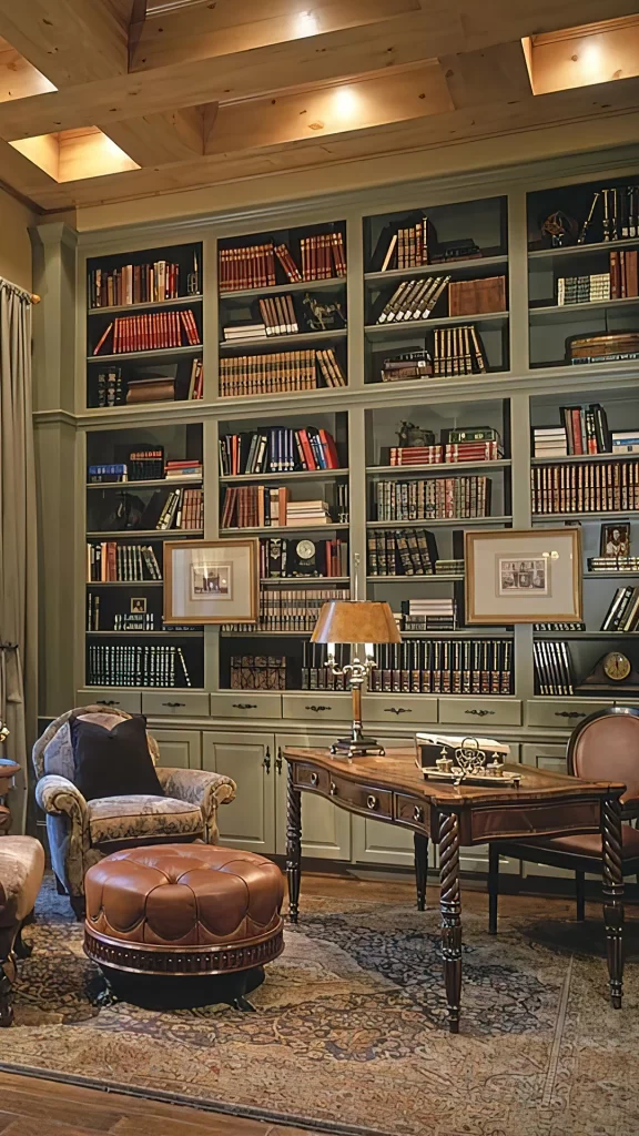 Traditional Sage Green Library Study
