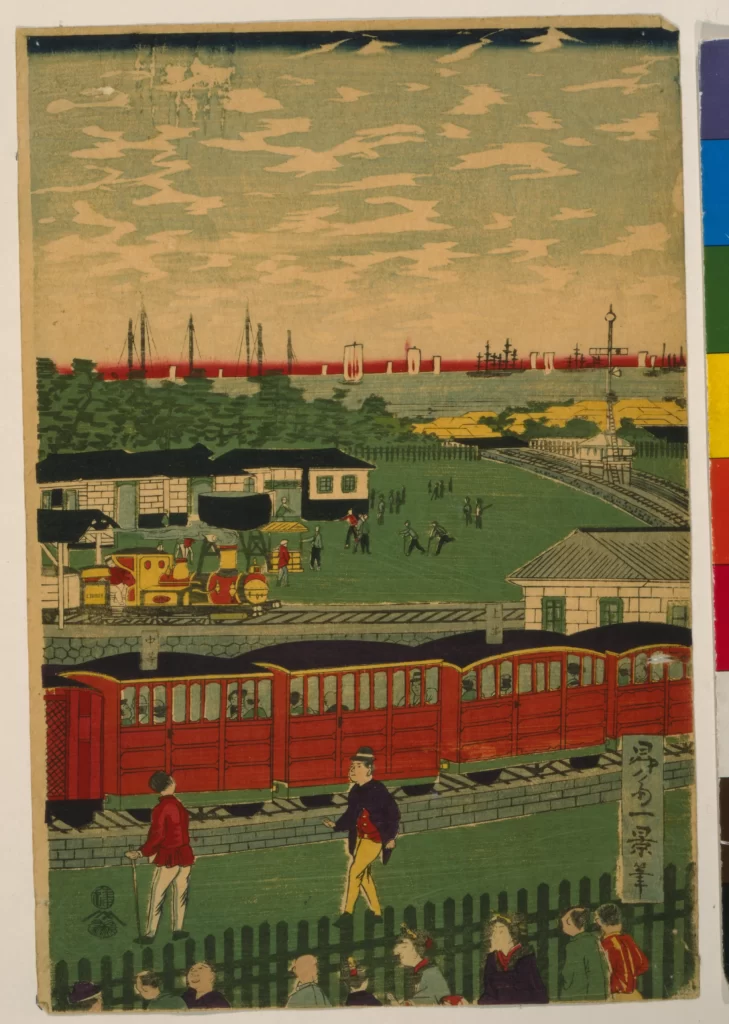 Train Traditional Art People Landscape Architecture Historical Scene