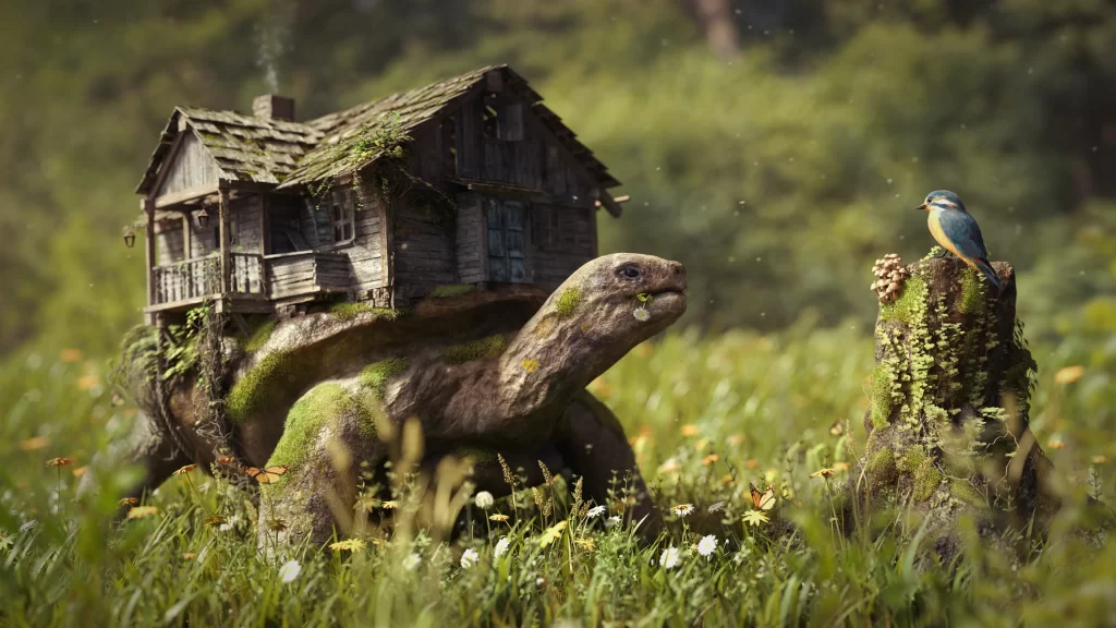 turtle house bird nature greenery fantasy