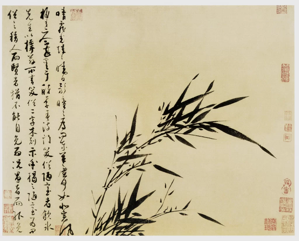 Upright Bamboo Right Calligraphy Left Minimalist Wu Zhen