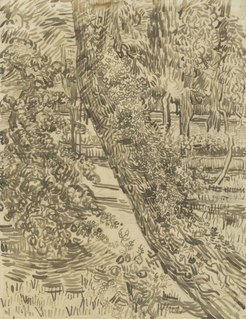 Trees Dense Foliage Pathway Van Gogh