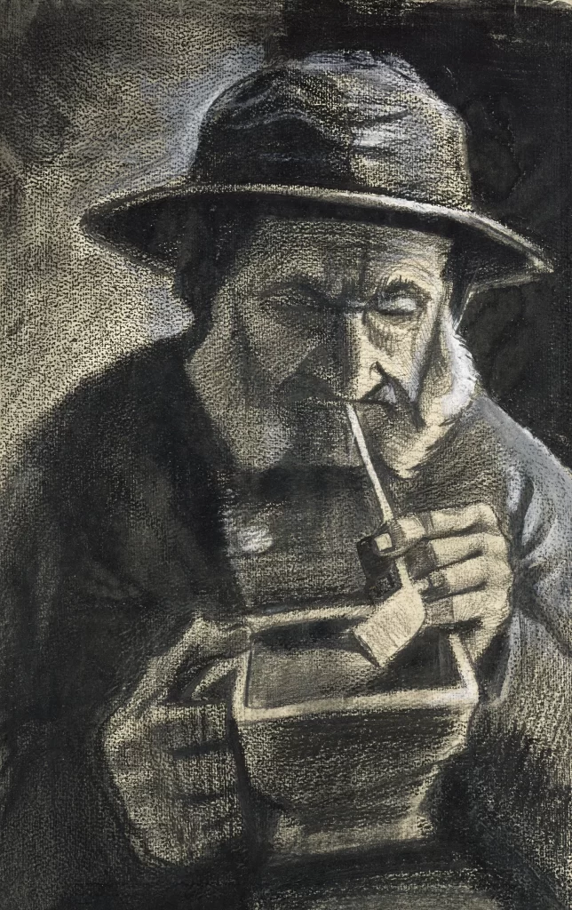 Man Pipe Straw Hat Dark Background Van Gogh