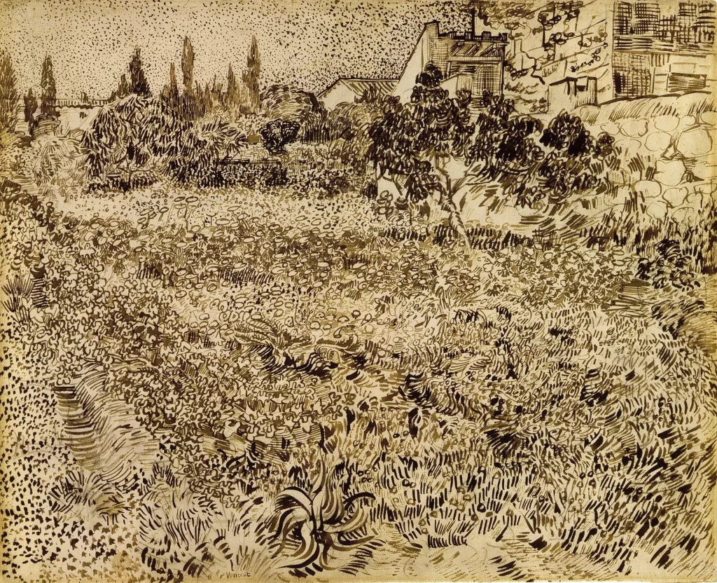 Flower Garden Trees Houses Van Gogh