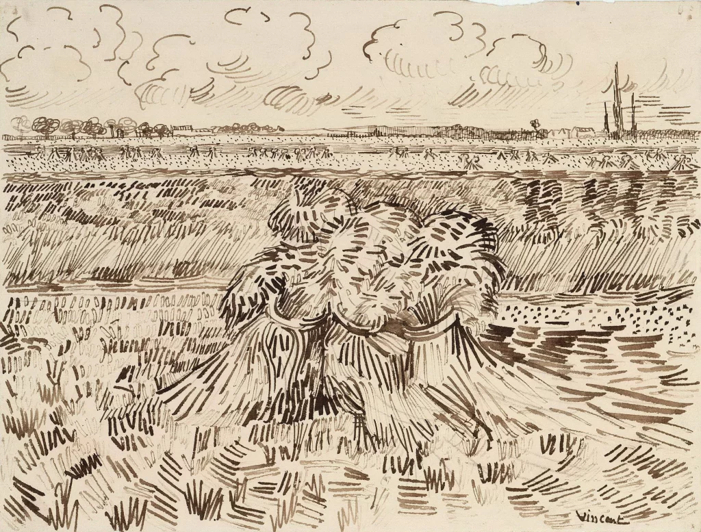 Haystacks Wheat Field Clouds Landscape Van Gogh
