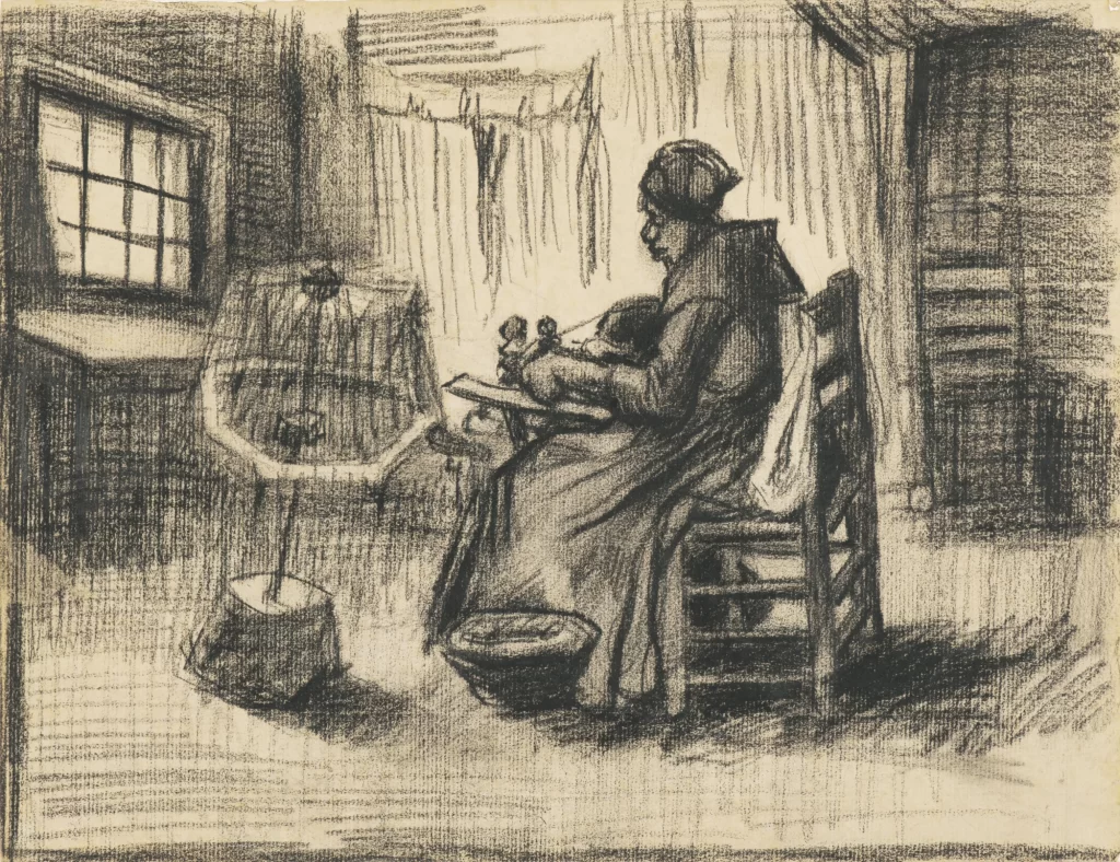 Woman Sewing Birdcage Interior Light Van Gogh