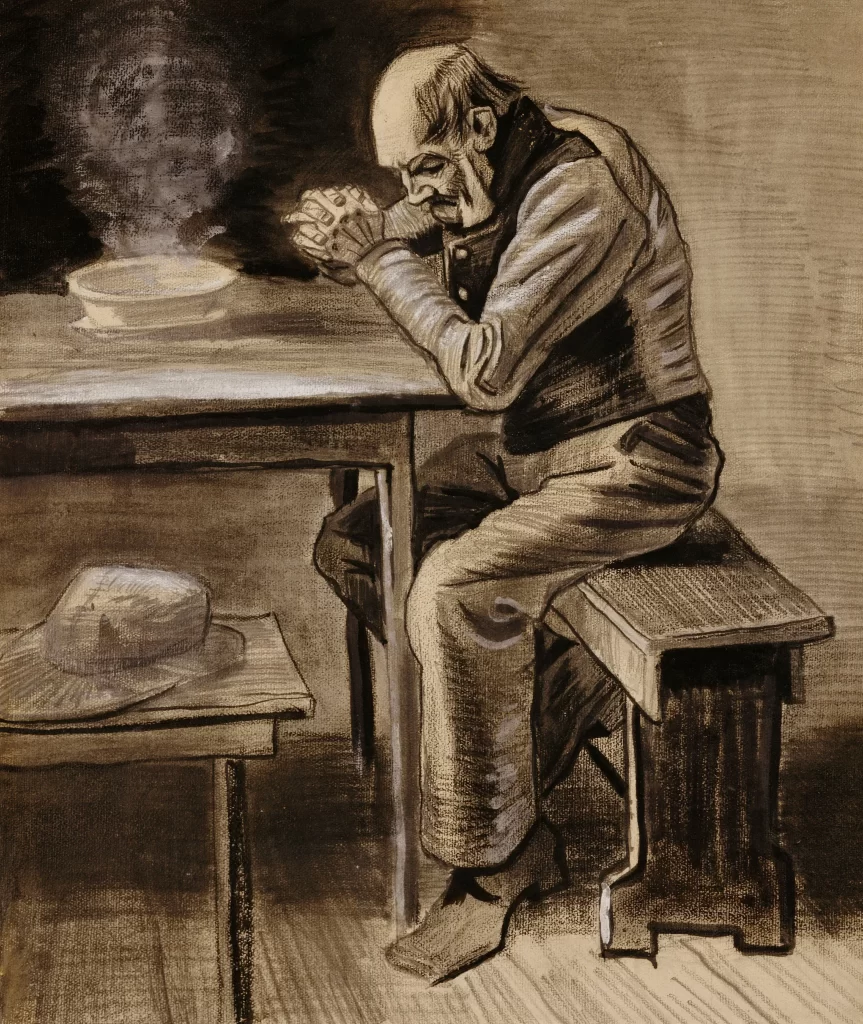 Man Prayer Table Bowl Hat Van Gogh