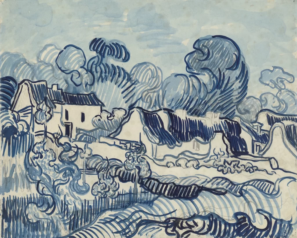 Houses Trees Blue Sky Van Gogh