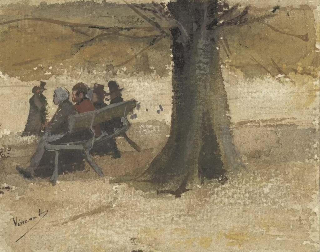 Bench People Tree Winter Van Gogh