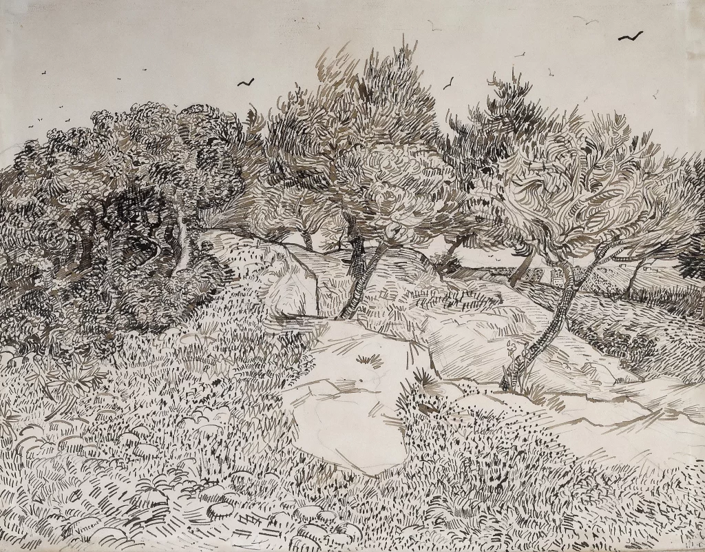 Trees Rocks Grass Sky Van Gogh