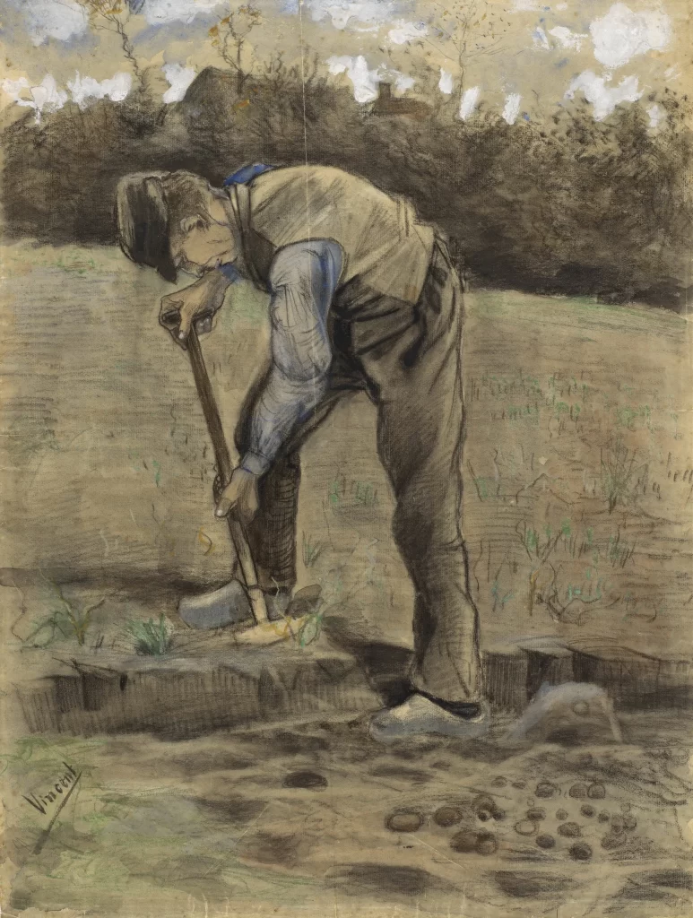 Man Hoeing Field Earth Brown Van Gogh