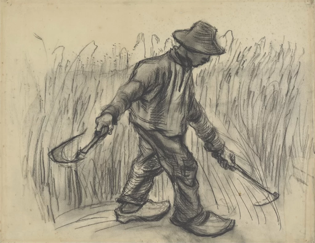 Man Scythe Field Hat Harvest Van Gogh