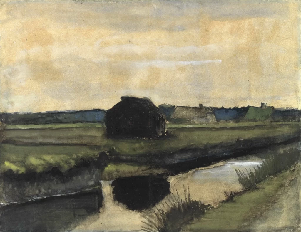 Landscape River Trees Dark Sky Van Gogh