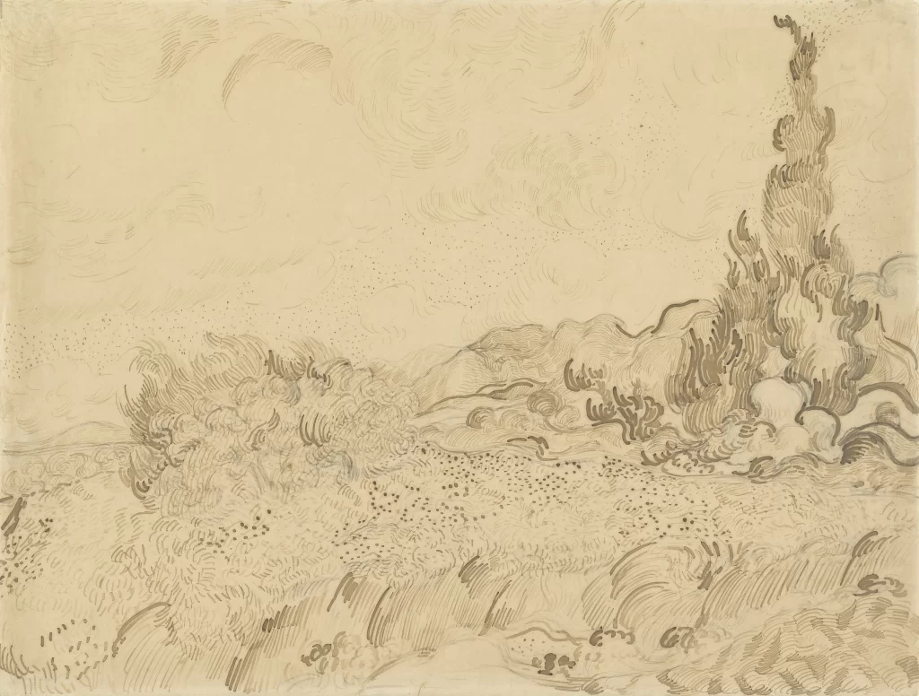 Landscape Wheatfield Cypresses Swirling Sky Van Gogh