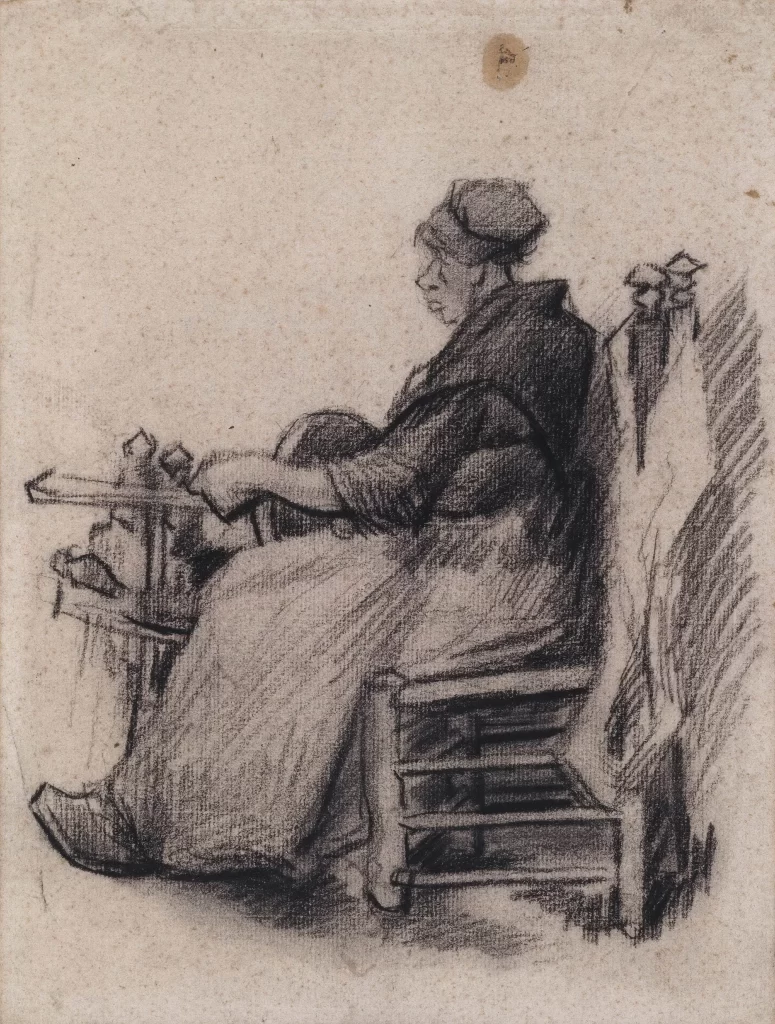 Woman Spinning Chair Simple Background Van Gogh