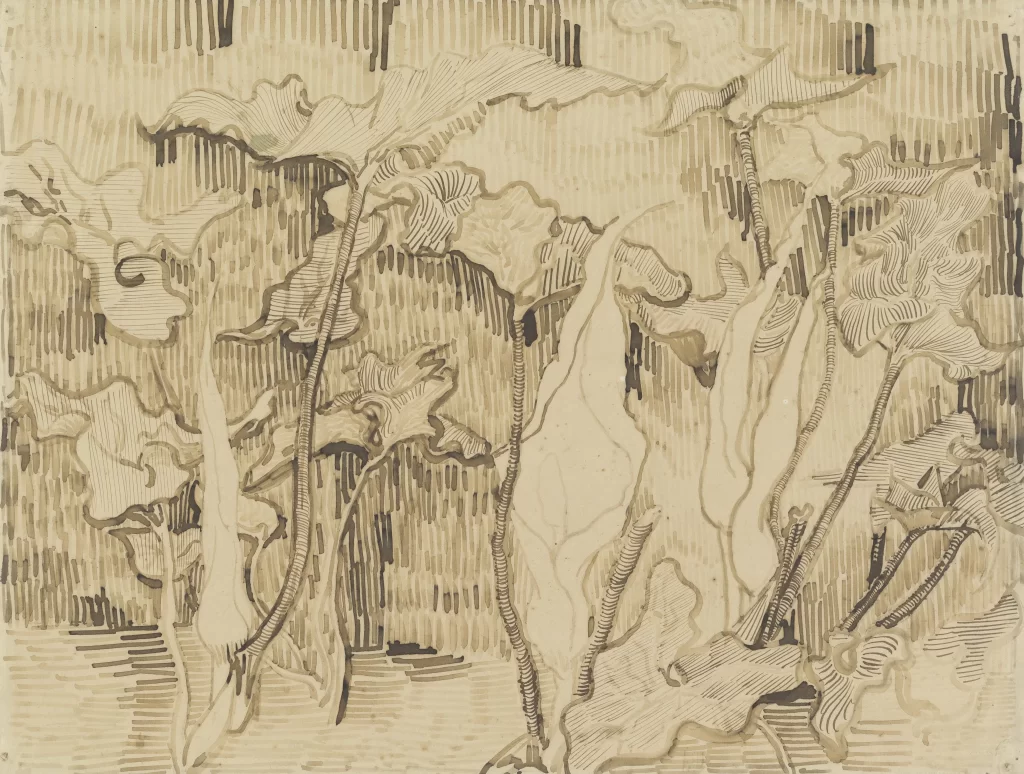 Trees Dense Branches Nature Sketch Van Gogh