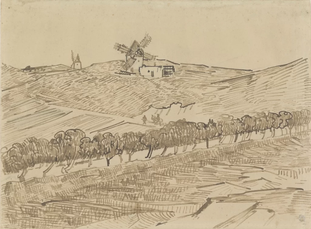 Windmill Trees Landscape Pathway Van Gogh