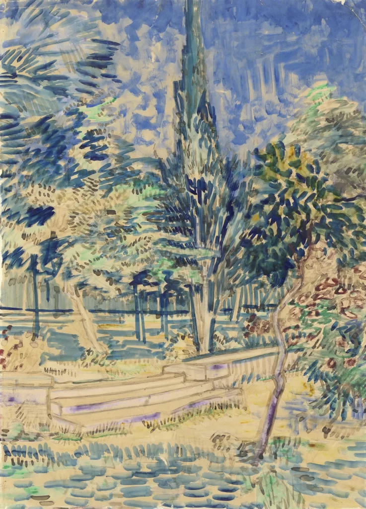 Cypress Trees Garden Blue Sky Van Gogh