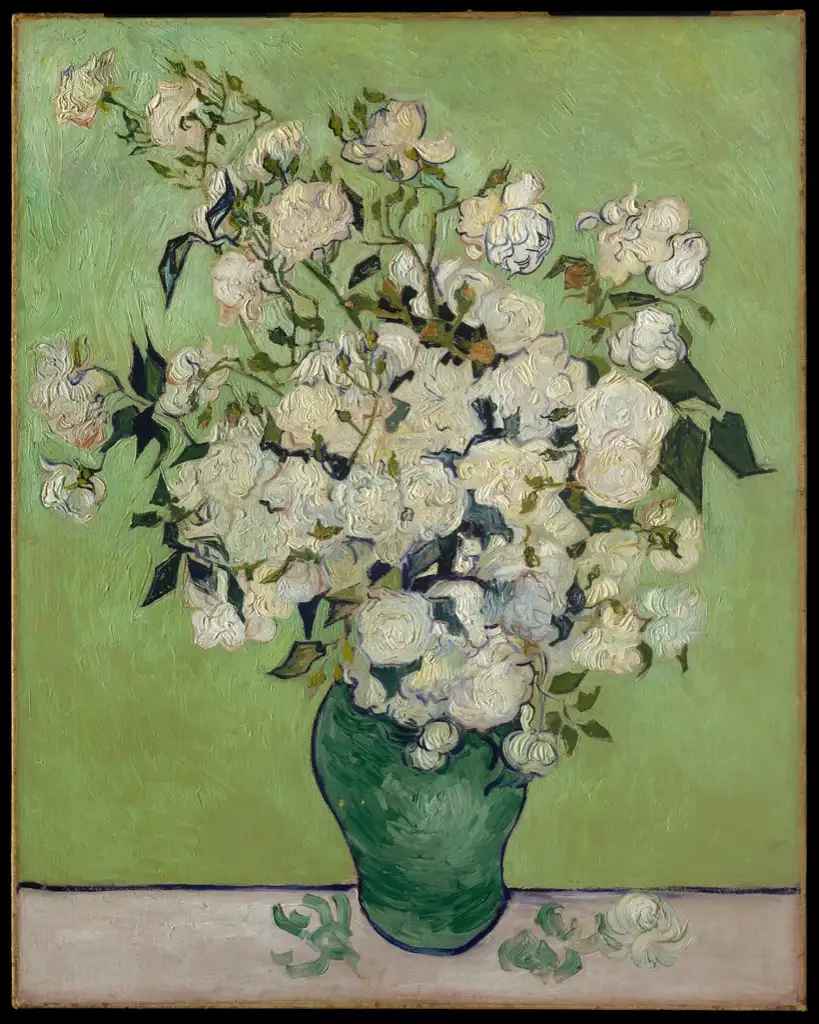 A bottle of white roses Van Gogh