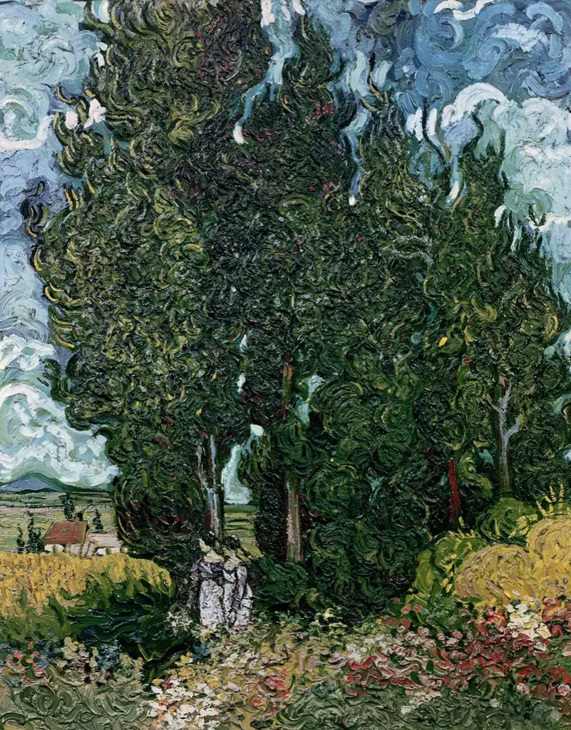 Cypresses with Two Female Figures Van Gogh