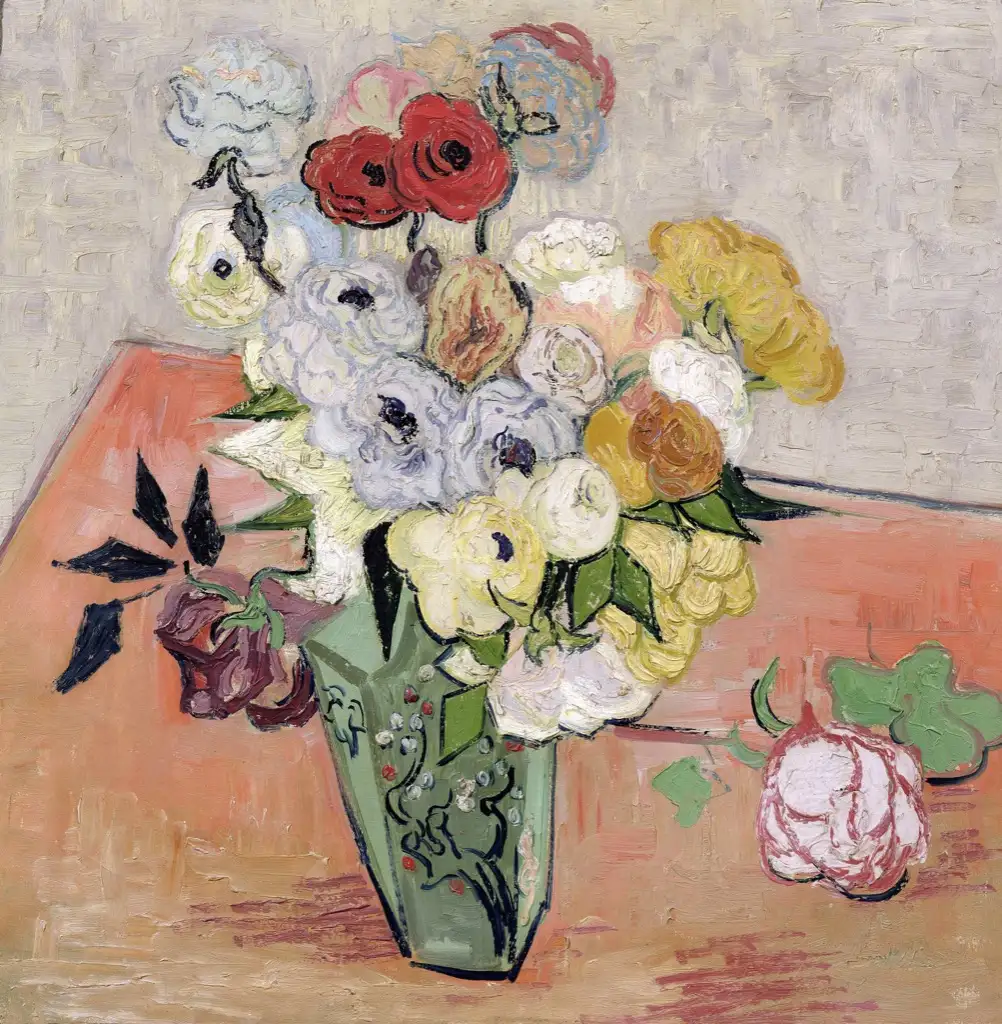 Japanese Vase with Roses and Anemones Van Gogh