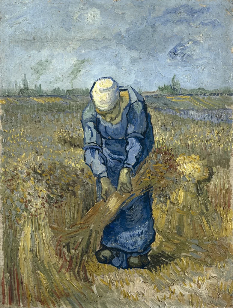 Peasant woman binding sheaves after Millet September 1889 Van Gogh