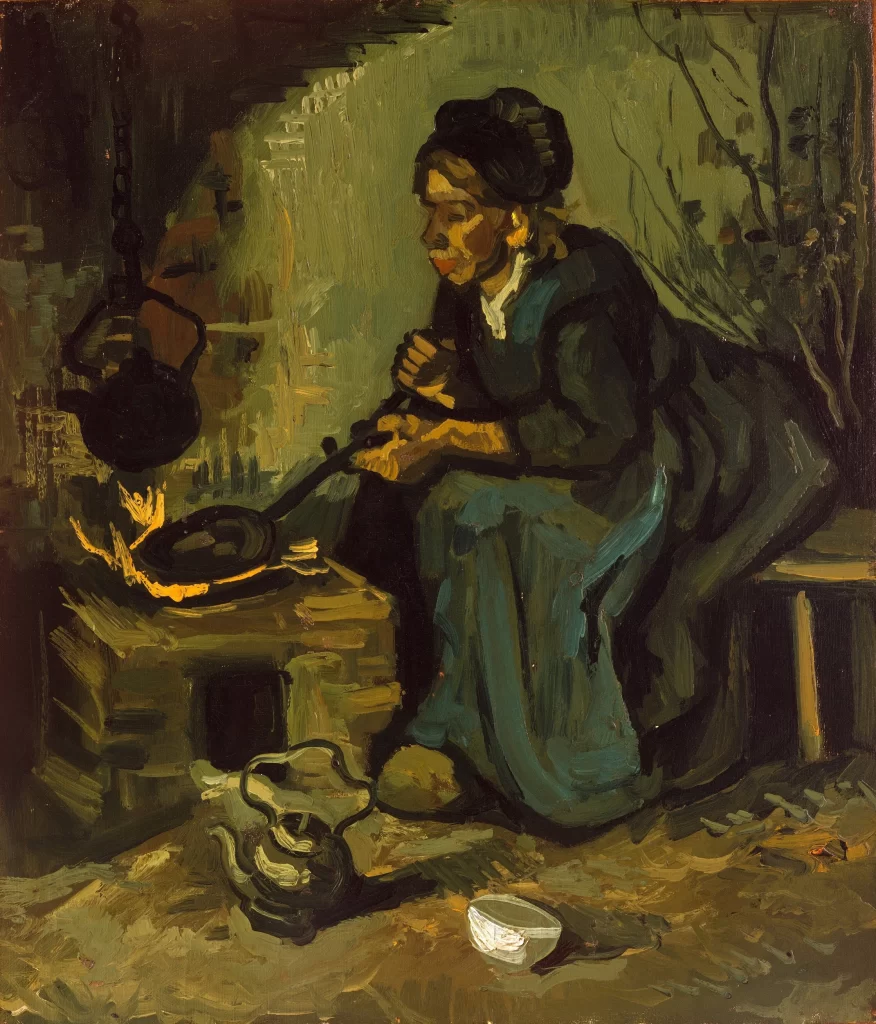 Peasant Woman Cooking by a Fireplace Van Gogh