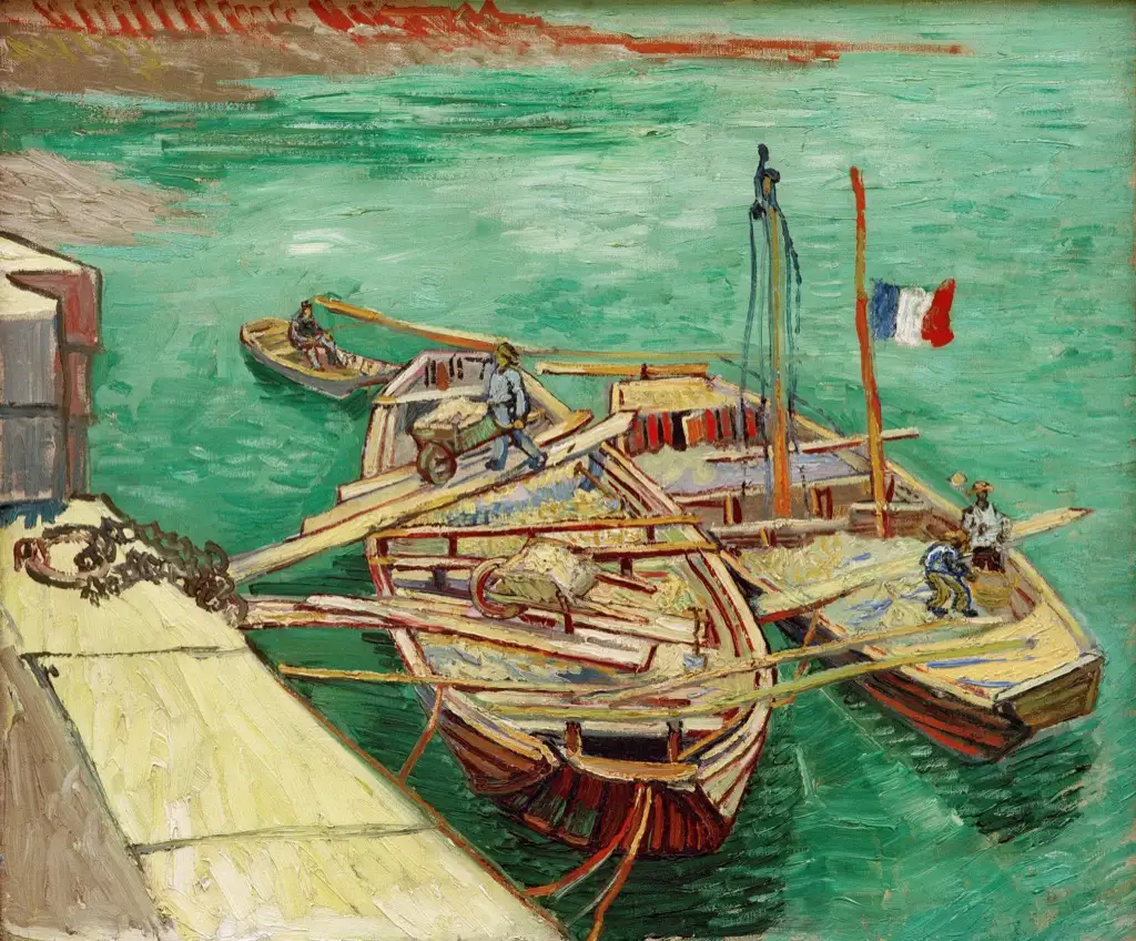 Quay with Men Unloading Sand Barges Van Gogh