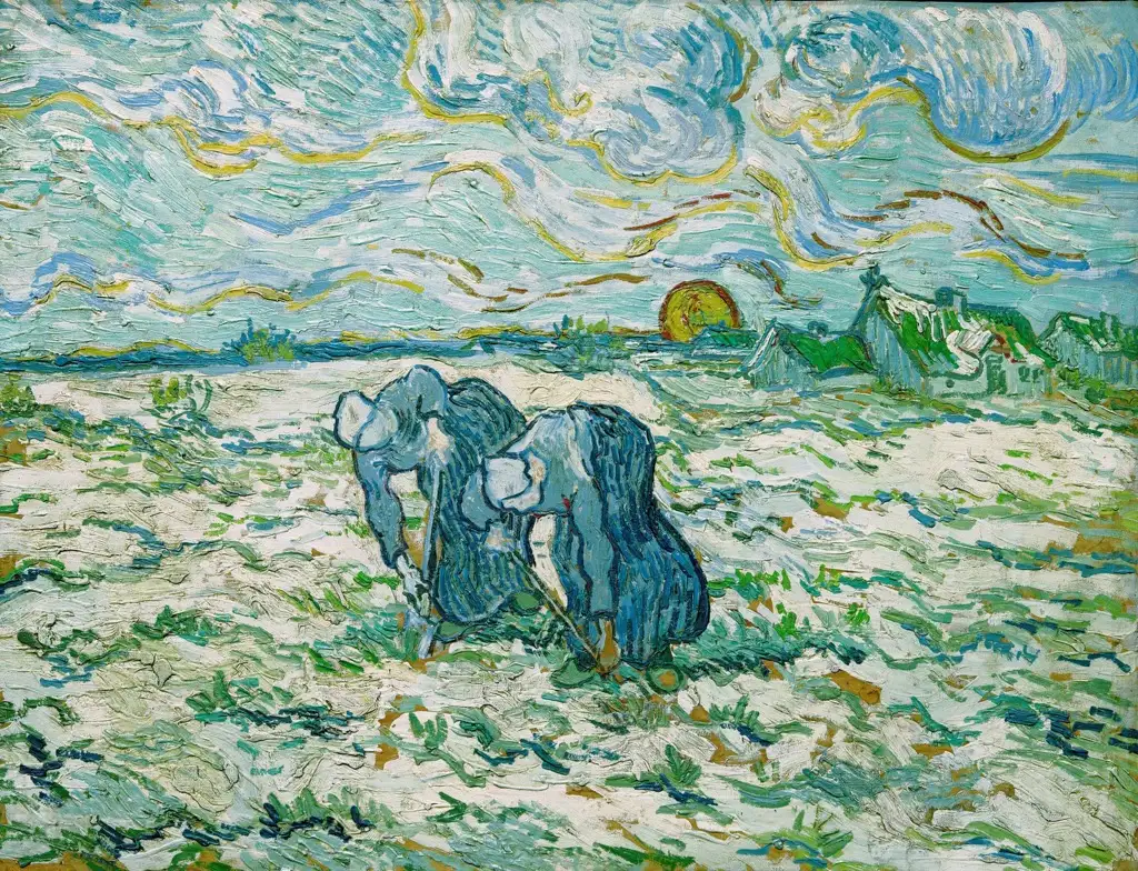 Two Peasant Women Digging in Field Van Gogh