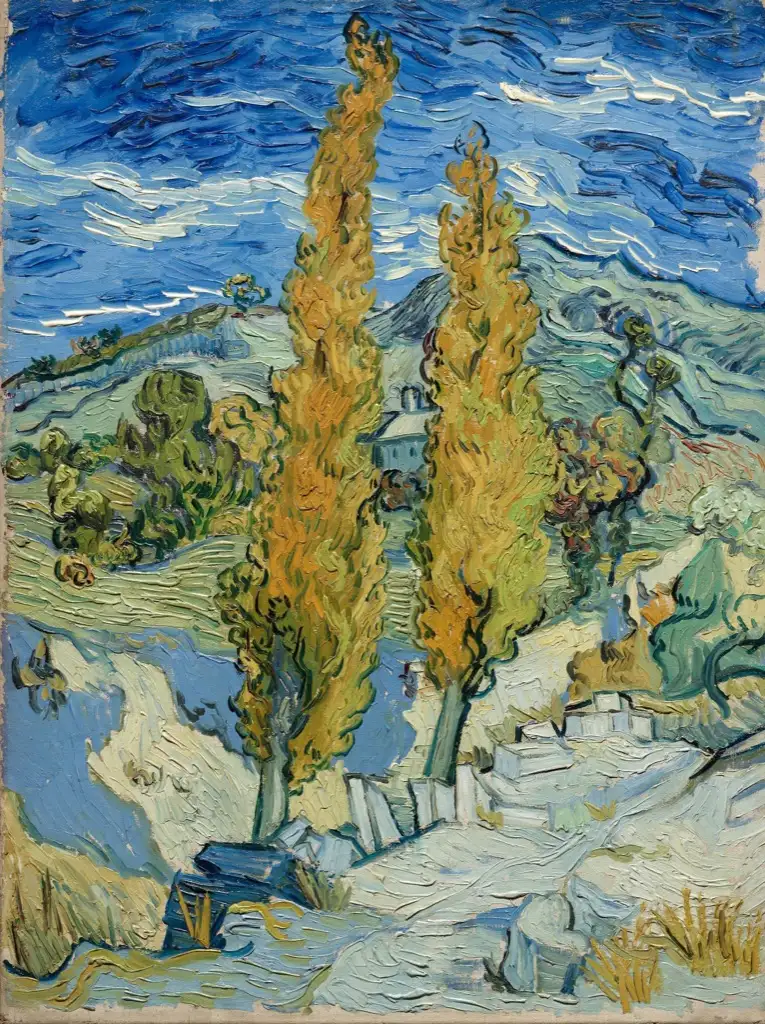 Two Poplars on a Road Through the Hills Van Gogh