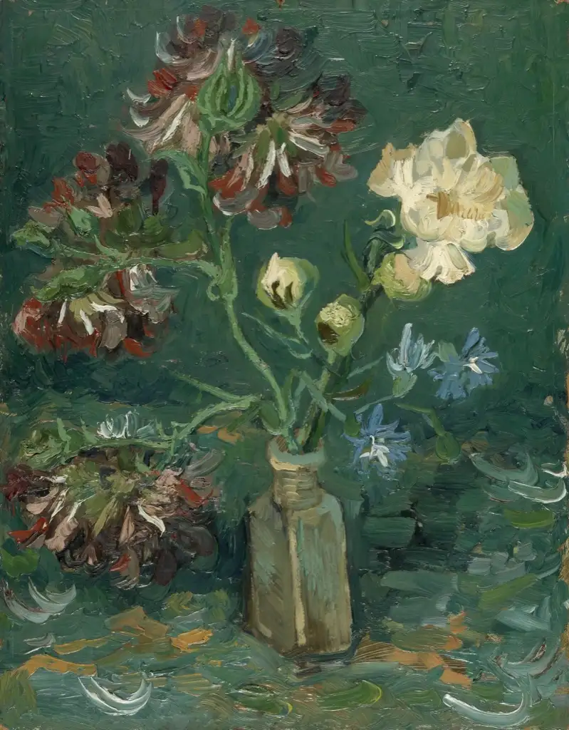 Vase with Myosotis and Peonies Van Gogh