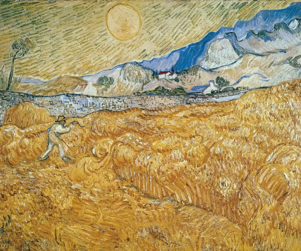 Wheat Fields with Reaper at Sunrise Van Gogh