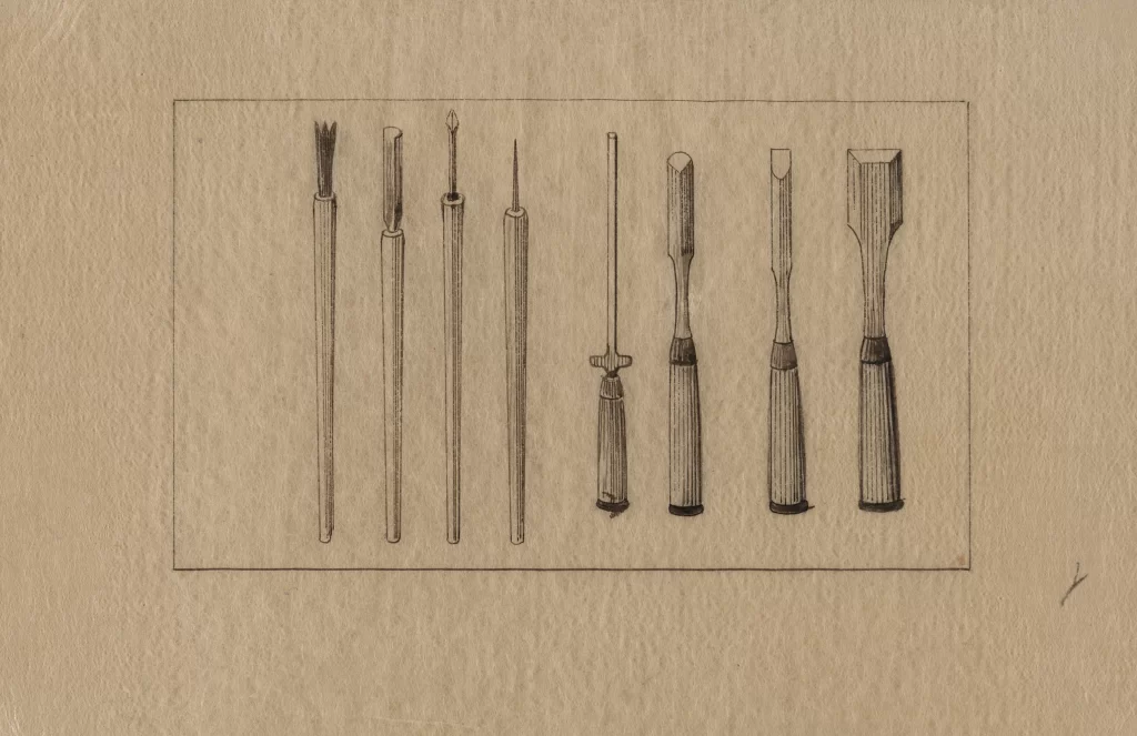 Vintage Illustration Woodworking Tools Monochrome Detailed Historical
