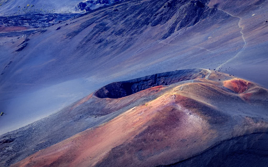 volcano landscape crater earthy tones rugged terrain