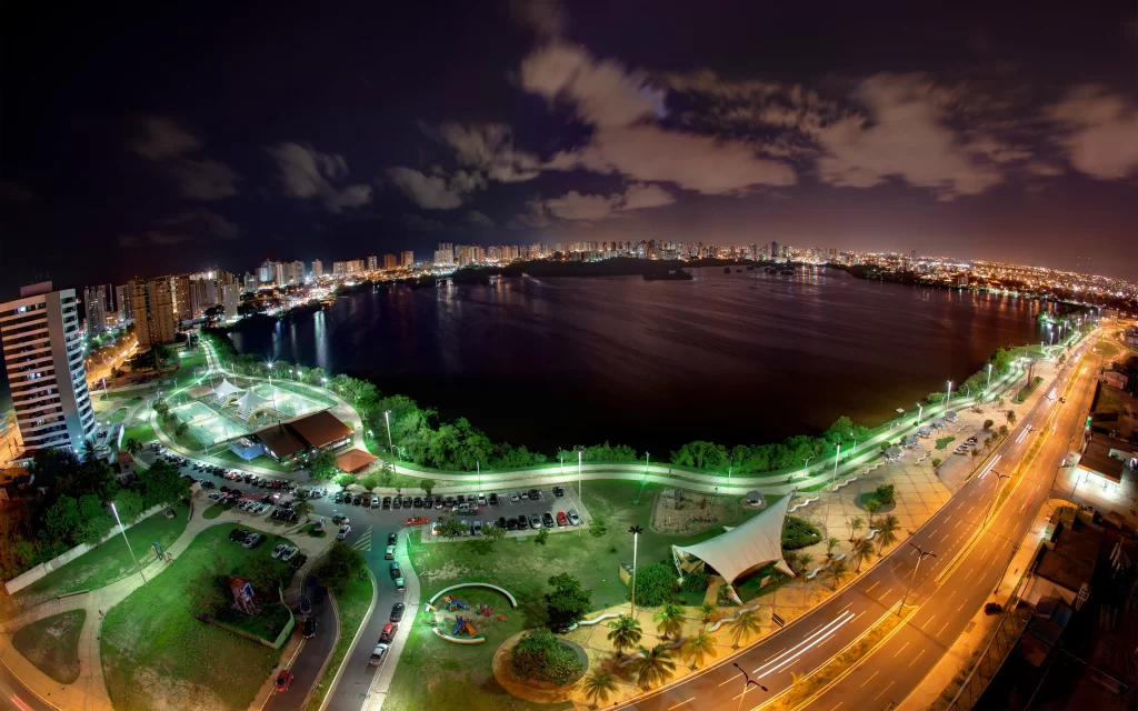 Cityscape Night Skyline Lakeside Illuminated Streets